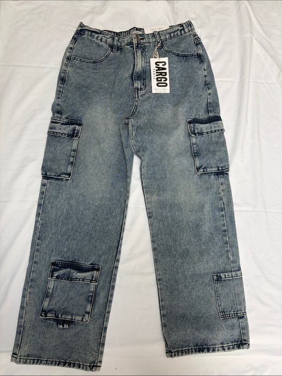 orange kiss Denim - Cargo Straight-Leg Jeans in Washed Gray